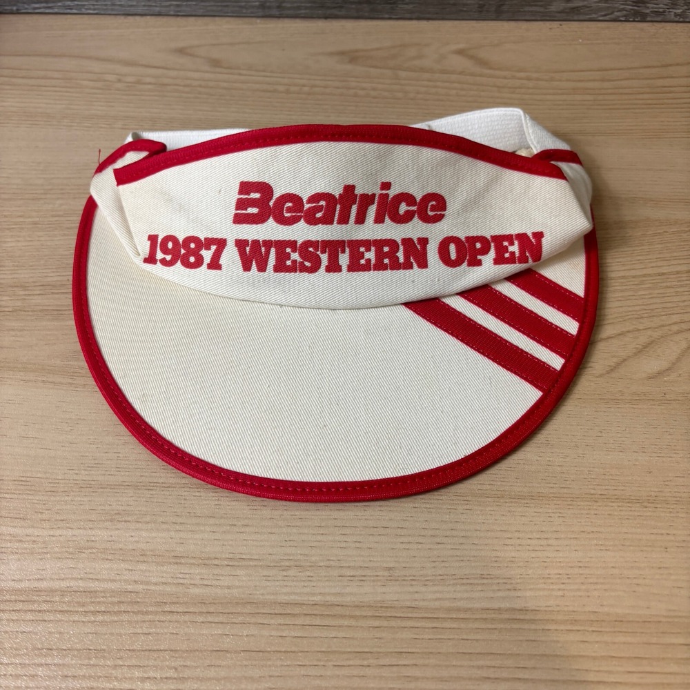 Vintage Western Open Hat Visor White Red Beatrice 1987 Golf Golfing
